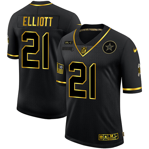 Men's Dallas Cowboys #21 Ezekiel Elliott 2020 Black/Gold Salute To Service Limited Stitched Jersey